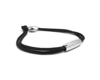 NAUTICA thin black boat rope bracelet with olive element in stainless steel