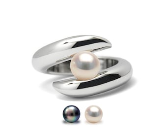 ONDE tubular bypass ring with tension set Pearl in stainless steel