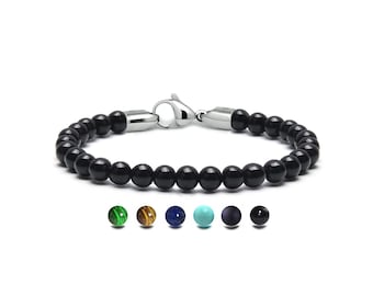 SPIRITUAL 6mm Black Onyx beads bracelet in stainless steel