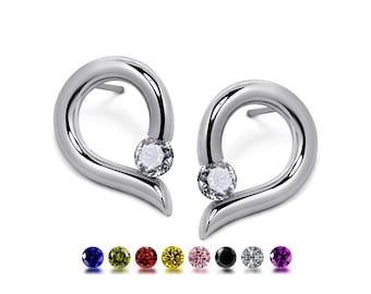 Teardrop Gemstone Earrings | Sculptural Stainless Steel Tension-Set Fluid Design | Onde Design