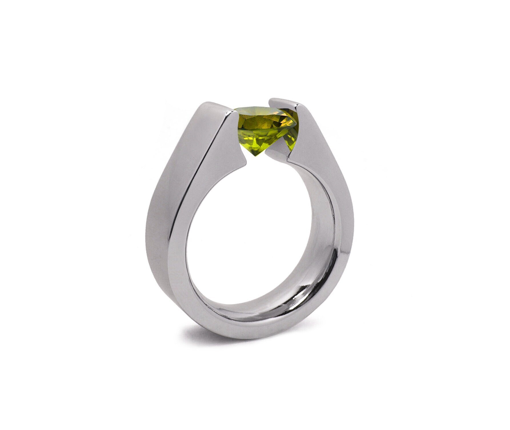 1.5ct Peridot Tension Set Steel High setting Engagement Ring by Taormina  Jewelry