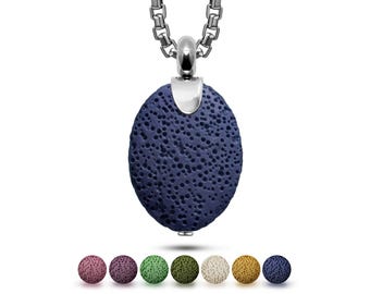 VOLCANO colored lava rock pendant in stainless steel