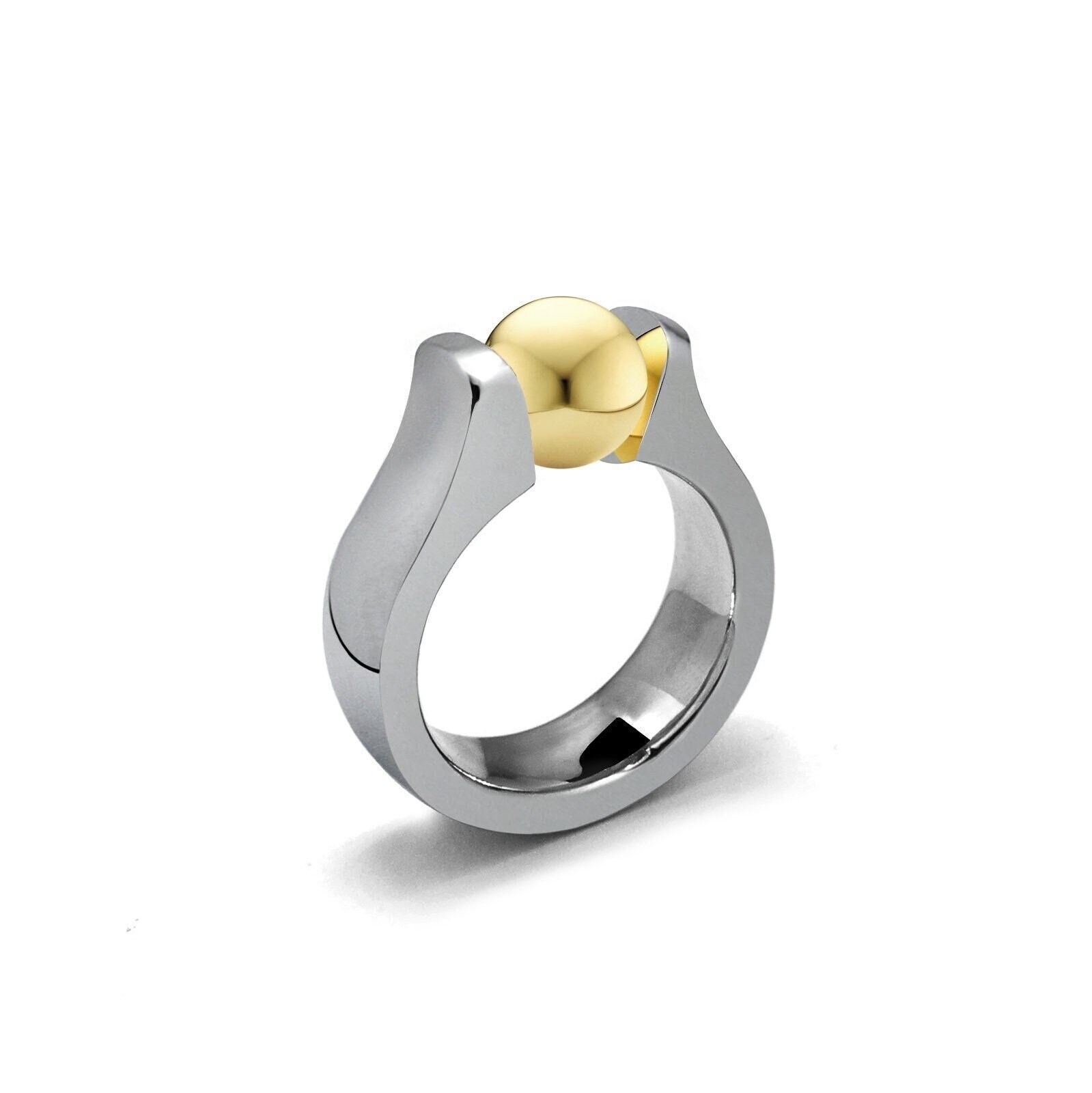 MAREA Two Tone ring with tension set gold sphere by Taormina