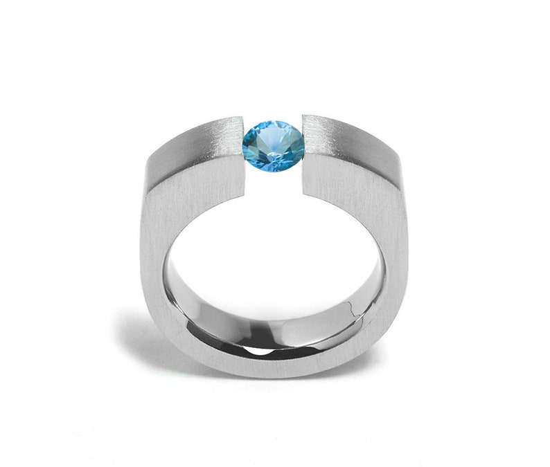 1ct Blue Topaz Tension Set Men's Ring in Stainless Steel - Etsy