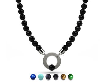 6mm Gemstone Beaded Necklace | Stainless Steel O-Ring & Tension Set Sphere | Available in Multiple Stones