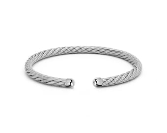 4mm Cable Cuff Bracelet | Flexible Authentic Industrial Stainless Steel Wire Rope | Unisex Design