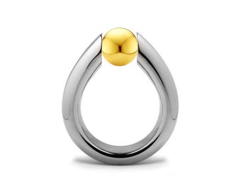 ALBA Ring high setting tapered tubular with tension set  Gold sphere in stainless steel