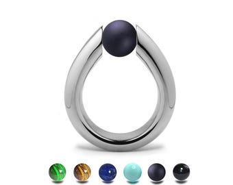 ALBA High setting tapered ring with tension set semiprecious sphere in stainless steel