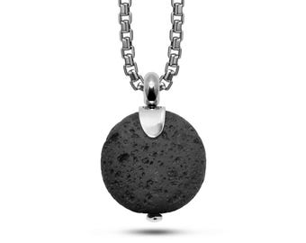 VOLCANO lava rock pendant in stainless steel