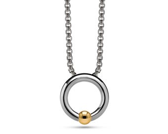 O-Ring Tension Set Gold Sphere Pendant | Box Chain Necklace | High-End Stainless Steel Luna Design