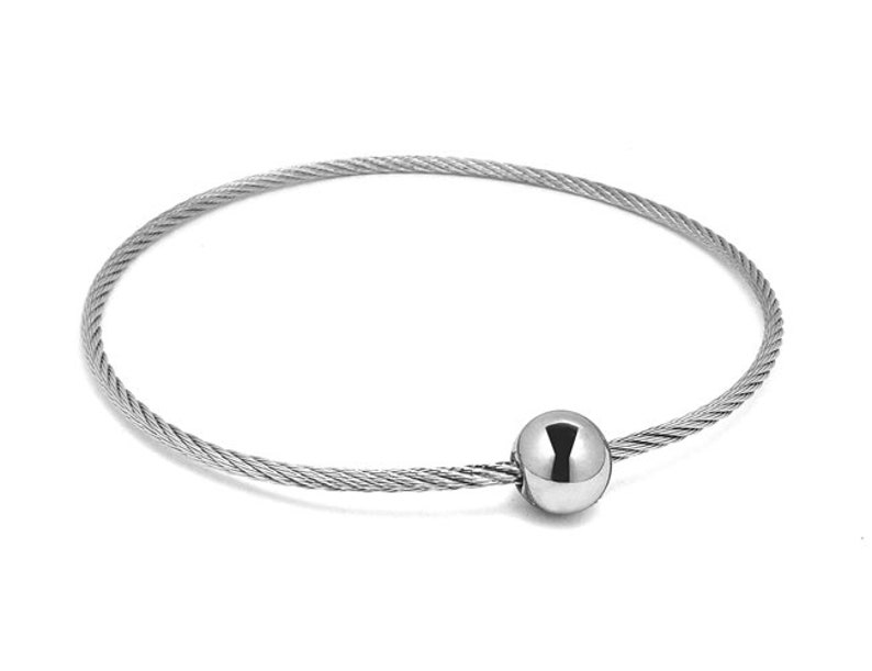 Single Row Stainless Steel Bangle Cable Wire Bracelet by Taormina Jewelry