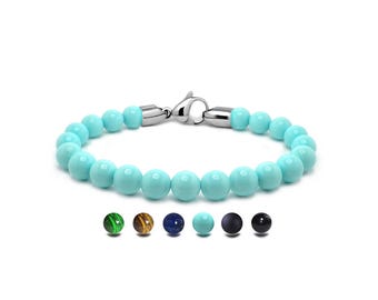 SPIRITUAL 8mm Turquoise beads bracelet in stainless steel