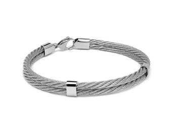 CABLE double rows cable bracelet in stainless steel, 6mm width