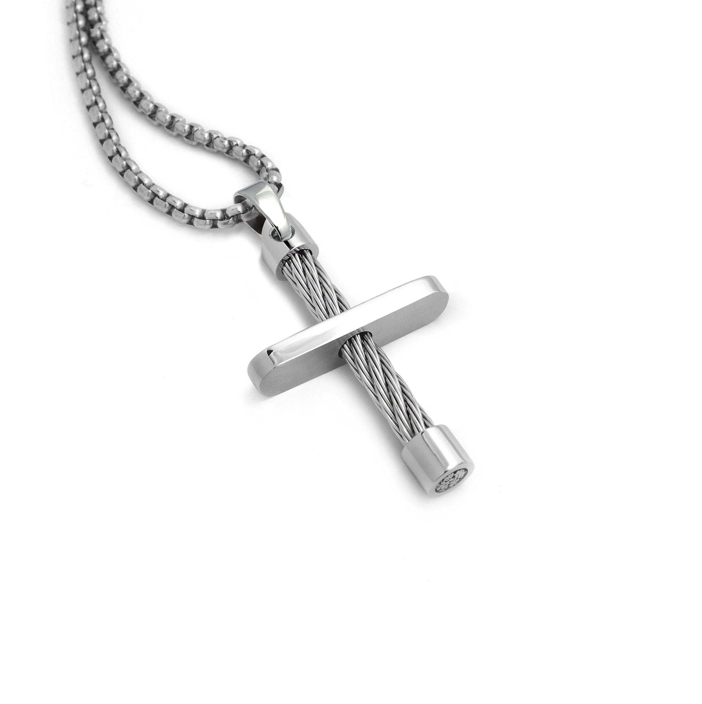 Men's Black Stainless Steel Three Nail Cross Pendant 24