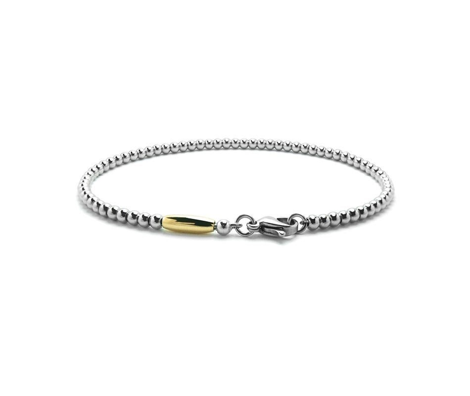 3mm Thin Stainless Steel & Gold Beads Bracelet by Taormina Jewelry