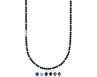 4mm Gemstone Beaded Necklace | Stainless Steel Accents | Minimalist Urban Design