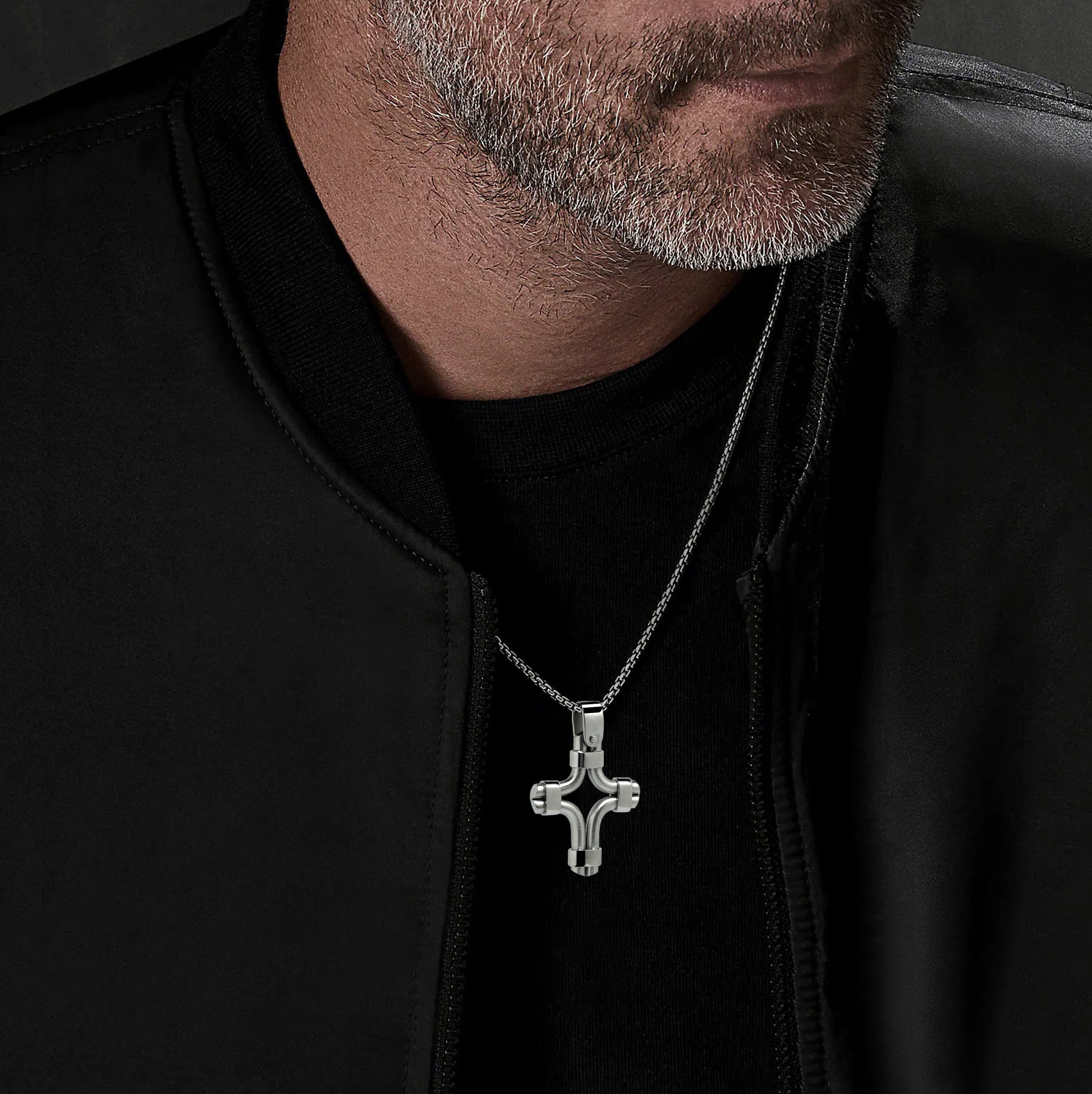 DOUBLE CHAIN CROSS NECKLACE | Cross necklace silver, Steel necklace, Cross  necklace