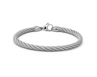 Industrial Wire Twisted Rope Bracelet | 4mm Minimalist Stainless Steel | Modern Men's Jewelry