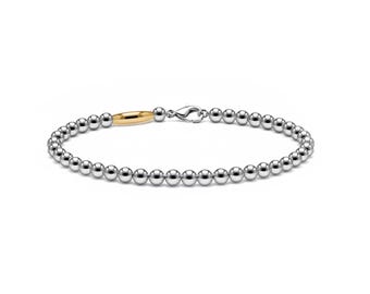Stainless Steel Beaded Bracelet 3mm | Gold Bar Accent | Luxury Mixed Metal Jewelry