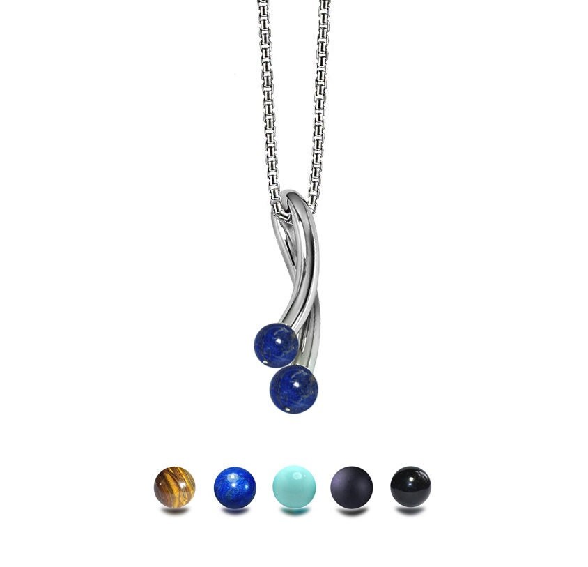 Double curved rod pendant with Lapis Lazuli in Stainless Steel by ...