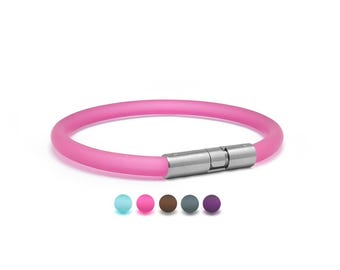 FROSTED colored 5mm tubular rubber bracelet with bayonet clasp in stainless steel
