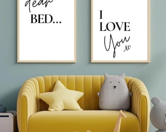Bedroom Wall Art Prints, Set of 2, 'I Love My Bed' (Digital Download)