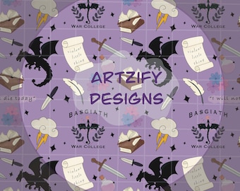 Fantasy Book Dragon Seamless Pattern, Purple Bookish Print (Digital Download)