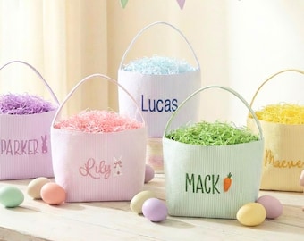 Personalized Easter Basket: Embroidered Seersucker, Custom Name