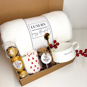 Conjunto de regalos de lujo para amantes del café para el día de San Valentín, regalo de aliento, caja de regalo de relajación, regalos de cuidado personal para ella, caja de regalo de manta