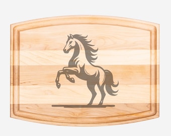 Horse Charcuterie and Wooden Cutting Board with Groove - 12" x 9"