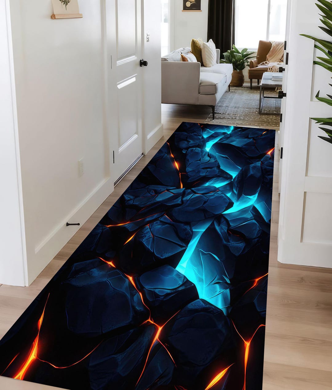 Blue Neon Rucks Rug: Modern Patterned Runner Rug, Neon Look Rucks Rug ...