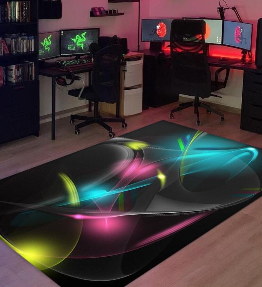 Stop Light Rug Neon Lights Rug: Black Colorful Modern Rug - Etsy