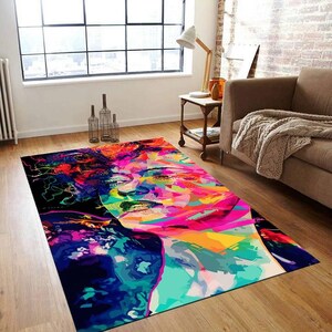 Abstract Rug, Face Illustration Rug, Multicolored Rug, Illustration Rug, Boys Room Rug,Girls Room Rug,Gift For Birthday,Fashion Rug,Cool Rug