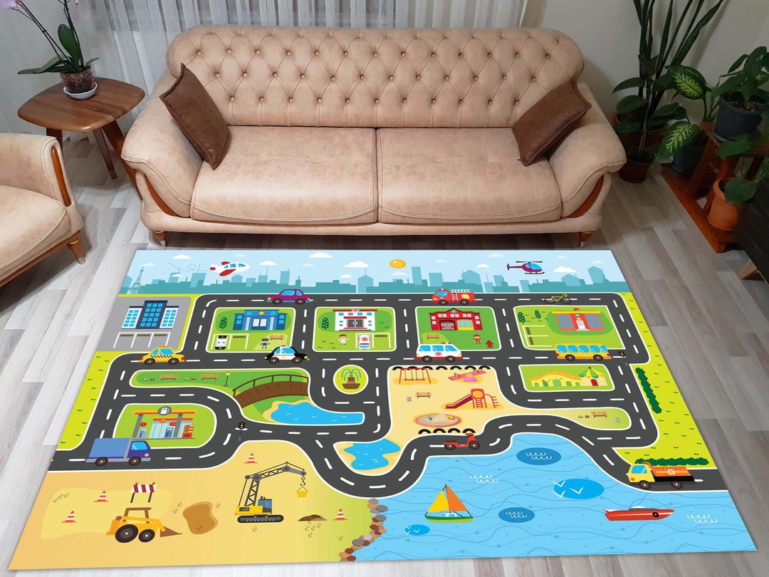 Kids City Map Rug: Playroom Village Design - Etsy