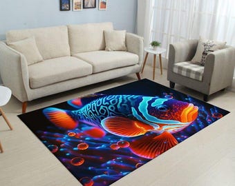 Modern Aquarium Style, Colorful Fish, Area Rug, Modern Kids Room Decor, Aquarium Rug, Aquarium, Fish Rug, Fish, Gift For Birthday, Cool Rug