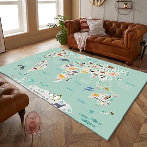 Tierteppich, Afrika, Teppich, Nordamerika, Südamerika, Antarktis, Kinderteppich, Tierteppich, Geschenk zum Geburtstag