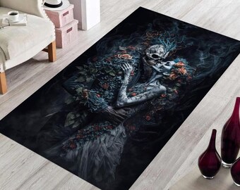 Alfombra Skull Lovers: Diseño floral moderno, decoración para habitaciones de niños y niñas.