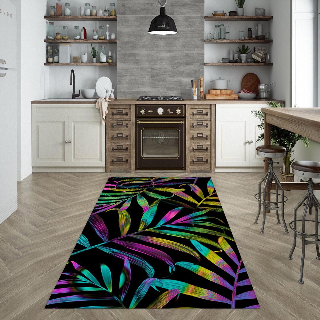 Palm Rug Areca Palm Rug: Colorful Tropical Leaf Decor Rug - Etsy