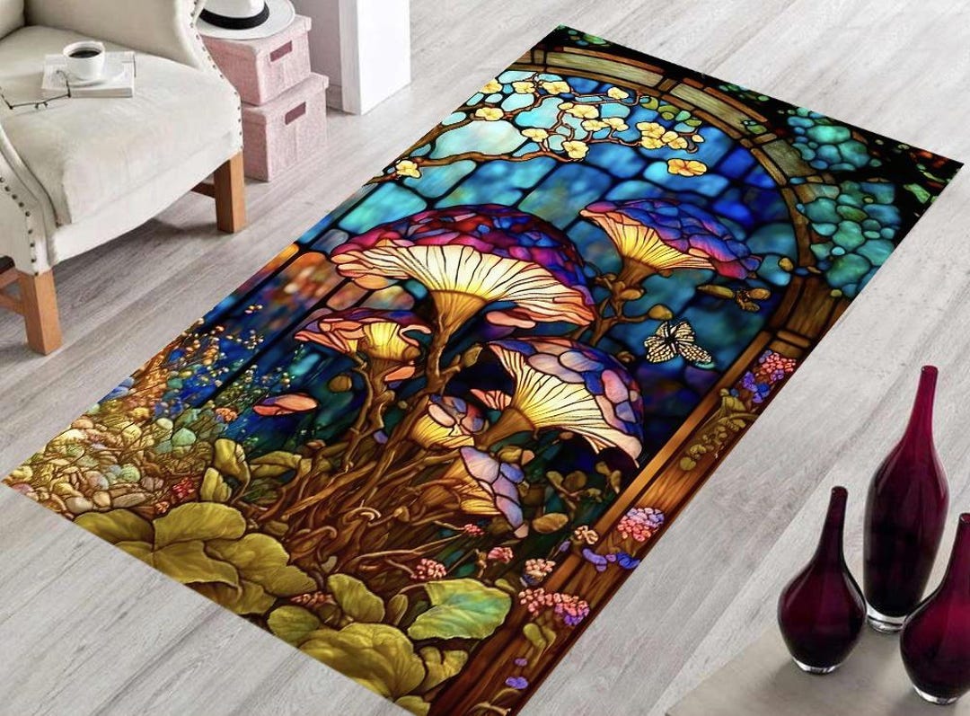 Stained Glass Rug Design Stained Glass Mushroom Rug: Colorful Modern Home Decor - Etsy