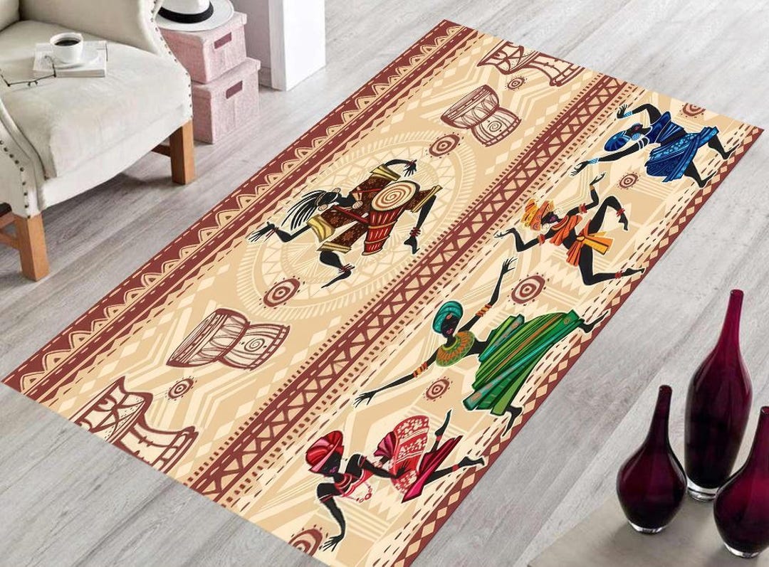 Egyptian Figures Rug: Colorful Patterned Cotton Area Rug - Etsy
