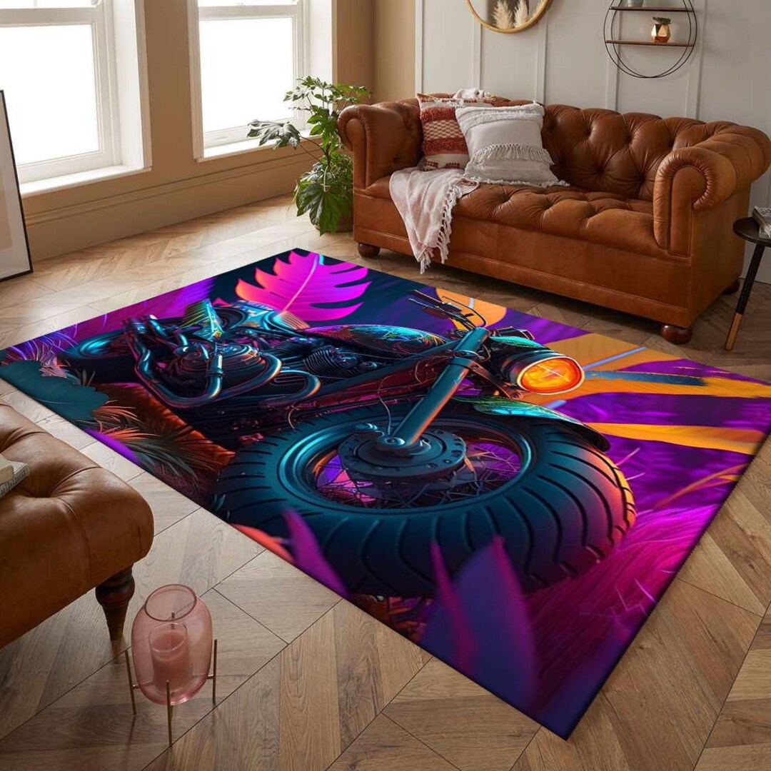 Motorhead Rug Colorful Motorcycle Rug: Modern Art, Boys/girls Room Decor - Etsy