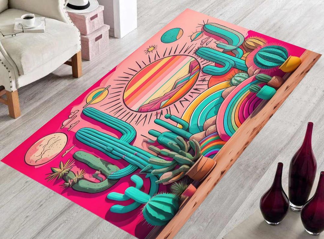 Cactuses Rug, Cactus Rug, Mural Art, Graffiti Rug, Colored Rug ...