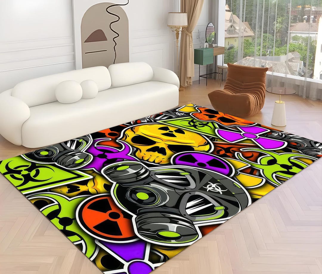 Graffiti Rug, Mask Rug, Gas Mask Rug, Nuclear Danger Rug, Cool Rug ...