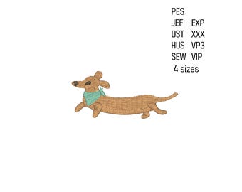 Dachshund Dog Embroidery Design, 4 Sizes