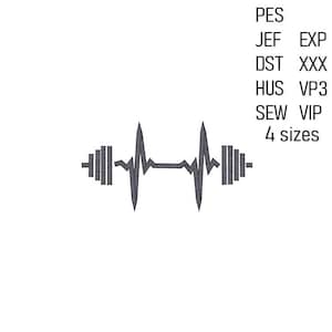 Barbell Embroidery Design, Machine Embroidery File, Gym Embroidery Pattern, Lift Weights Design, 4 sizes.