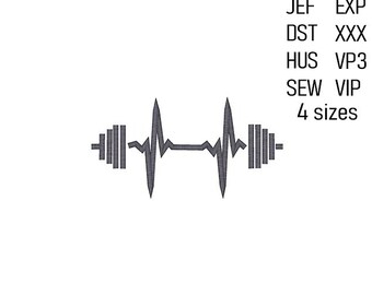 Barbell Embroidery Design, 4 Sizes