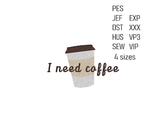 Coffee Embroidery Design, Coffee Cup Pattern, 4 sizes