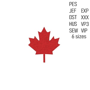 Kanada Maple Leaf Stickmuster, Maschinenstickerei, 6 Größen, 6 Größen, Stickmuster, Ahornblatt Stickdatei, Stickmuster