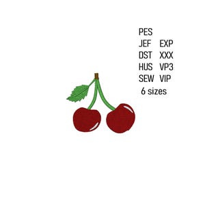 Cherry Embroidery Design, Food Machine Embroidery File, Fruits Embroidery Pattern, 6 sizes.