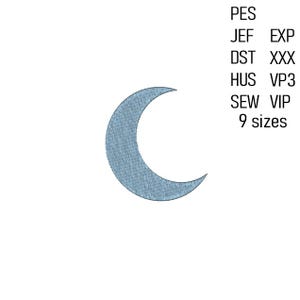 Moon Embroidery Design, Machine Embroidery File, Mini Moon Embroidery Pattern, 6 sizes.